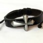 Black Hemp Leather Bracelet Pewter Flared Cross