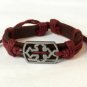 Red Hemp Brown Leather Bracelet Dog Tag Pewter Budded Cross