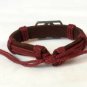 Red Hemp Brown Leather Bracelet Dog Tag Pewter Budded Cross