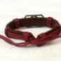 Red Hemp Brown Leather Bracelet Dog Tag Pewter Budded Cross