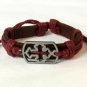 Red Hemp Brown Leather Bracelet Dog Tag Pewter Budded Cross