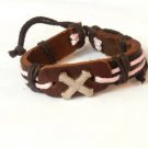 Pink Hemp Brown Leather Bracelet Oval Arrow Silver Tone Cross