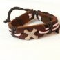 Pink Hemp Brown Leather Bracelet Oval Arrow Silver Tone Cross