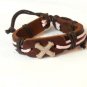 Pink Hemp Brown Leather Bracelet Oval Arrow Silver Tone Cross