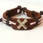 Pink Hemp Brown Leather Bracelet Oval Arrow Silver Tone Cross