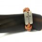 Brown Hemp Leather Bracelet Rectangle Pewter Budded Cross Inside