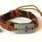 Brown Hemp Leather Bracelet Rectangle Pewter Budded Cross Inside