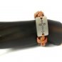 Brown Hemp Leather Bracelet Rectangle Pewter Budded Cross Inside