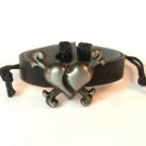 Black Hemp Leather Bracelet Polished Pewter Broken Cracked Heart Cross Bones
