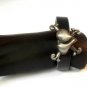 Black Hemp Leather Bracelet Polished Pewter Broken Cracked Heart Cross Bones