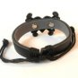 Black Hemp Leather Bracelet Polished Pewter Broken Cracked Heart Cross Bones