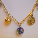 Blue Painted Glass Bead Gold Tone Chain Necklace Charm Choker