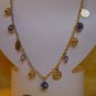 Blue Painted Glass Bead Gold Tone Chain Necklace Charm Choker