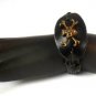 Black Hemp Leather Bracelet Gold Tone Skull Cross Leg Bones