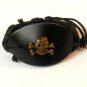 Black Hemp Leather Bracelet Gold Tone Skull Crossbones