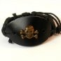 Black Hemp Leather Bracelet Gold Tone Skull Crossbones