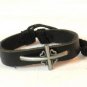 Black Hemp Leather Bracelet Pewter Cross Hearts