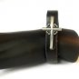 Black Hemp Leather Bracelet Pewter Cross Hearts