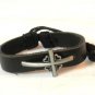 Black Hemp Leather Bracelet Pewter Cross Hearts