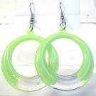Green Clear Acrylic Round Circle Dangle Earrings Florescent
