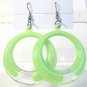 Green Clear Acrylic Round Circle Dangle Earrings Florescent