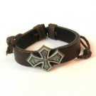 Brown Hemp Leather Bracelet Pewter Arrow Cross