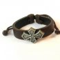 Brown Hemp Leather Bracelet Pewter Arrow Cross