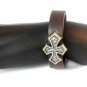 Brown Hemp Leather Bracelet Pewter Arrow Cross