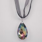 Black Organza Wax String Necklace Green Colorful Teardrop Pendant Earrings