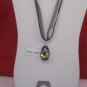 Black Organza Wax String Necklace Green Colorful Teardrop Pendant Earrings