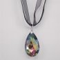 Black Organza Wax String Necklace Green Colorful Teardrop Pendant Earrings