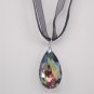 Black Organza Wax String Necklace Green Colorful Teardrop Pendant Earrings