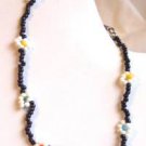 Black Bead Anklet White Green Yellow Red Orange Blue Beaded Flowers Bracelet