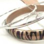 Gold Color Tiger Stripe Acrylic 4 Thin Silver Tone Bangle Bracelet Set