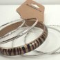 Gold Color Tiger Stripe Acrylic 4 Thin Silver Tone Bangle Bracelet Set