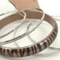 Gold Color Tiger Stripe Acrylic 4 Thin Silver Tone Bangle Bracelet Set