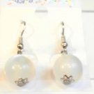 White Cat Eye Bead Round Dangle Earrings