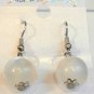 White Cat Eye Bead Round Dangle Earrings