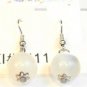 White Cat Eye Bead Round Dangle Earrings
