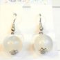 White Cat Eye Bead Round Dangle Earrings