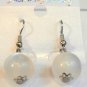 White Cat Eye Bead Round Dangle Earrings