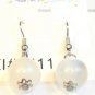 White Cat Eye Bead Round Dangle Earrings