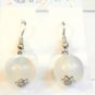 White Cat Eye Bead Round Dangle Earrings