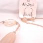 Peach Seed Bead Necklace Set Glossy Pearlized Silver Tone Beads Dangle Earrings