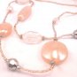 Peach Seed Bead Necklace Set Glossy Pearlized Silver Tone Beads Dangle Earrings