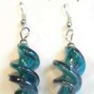 Aqua Blue Twisted Screwed Glass Dangle Earrings