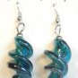 Aqua Blue Twisted Screwed Glass Dangle Earrings