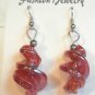 Red Twisted Screwed Glass Dangle Earrings