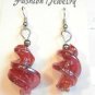 Red Twisted Screwed Glass Dangle Earrings