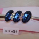 Blue Three Ovals Acrylic Silver Tone Salon Alligator Hair Clip Gorgeous!